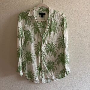 Tahari Green Palm Print linen Shirt